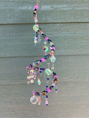 12 inch Beaded Hanging Suncatcher with Iridescent Crystals